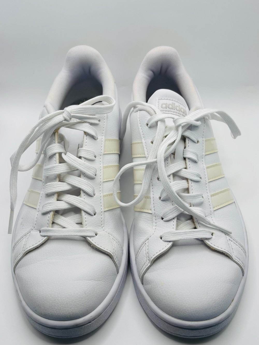 Adidas white on white classic three stripe cloud form sneakers size 9.5